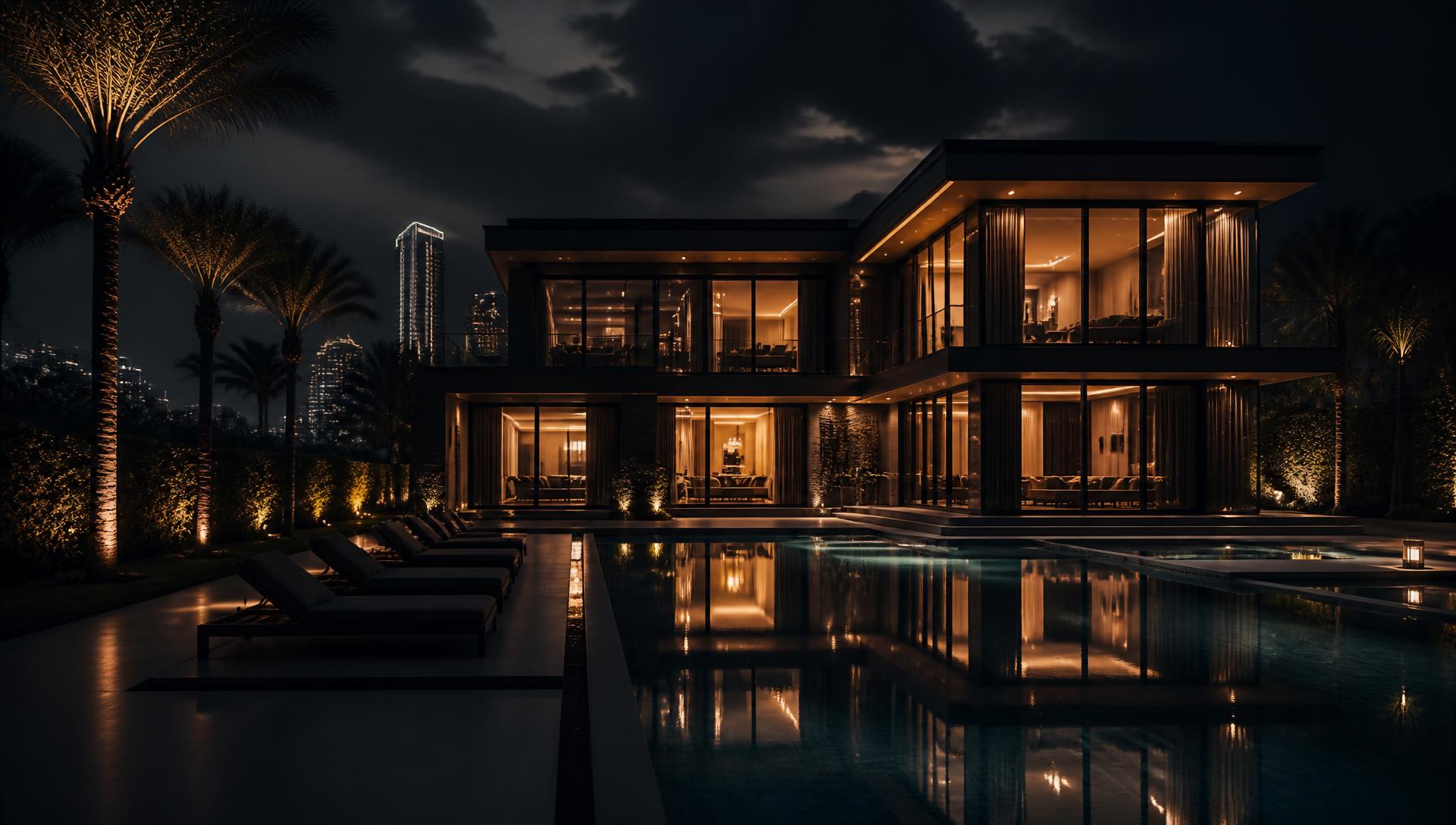 Luxury Dubai villa at twilight, filmed by L Productions